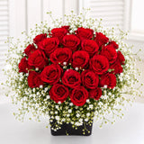 32 Red Roses Glass Vase Romantic Arrangement