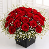 32 Red Roses Glass Vase Romantic Arrangement