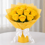 10 Yellow Roses Bright Sunshine Bouquet - Fresh Birthday & Friendship Day Gift
