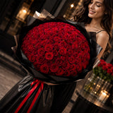 100 Red Roses Black Elegance Grand Bouquet