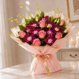 Purple Orchids & Pink Roses Royal Peach Bouquet