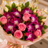 Purple Orchids & Pink Roses Royal Peach Bouquet