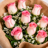10 Pink Roses Rustic Jute Bouquet