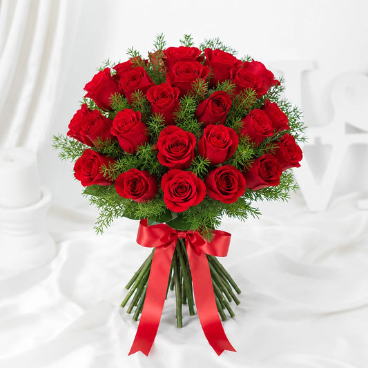 20 Red Roses Hand-Tied Bouquet - Classic Anniversary & Valentine's Day Gift