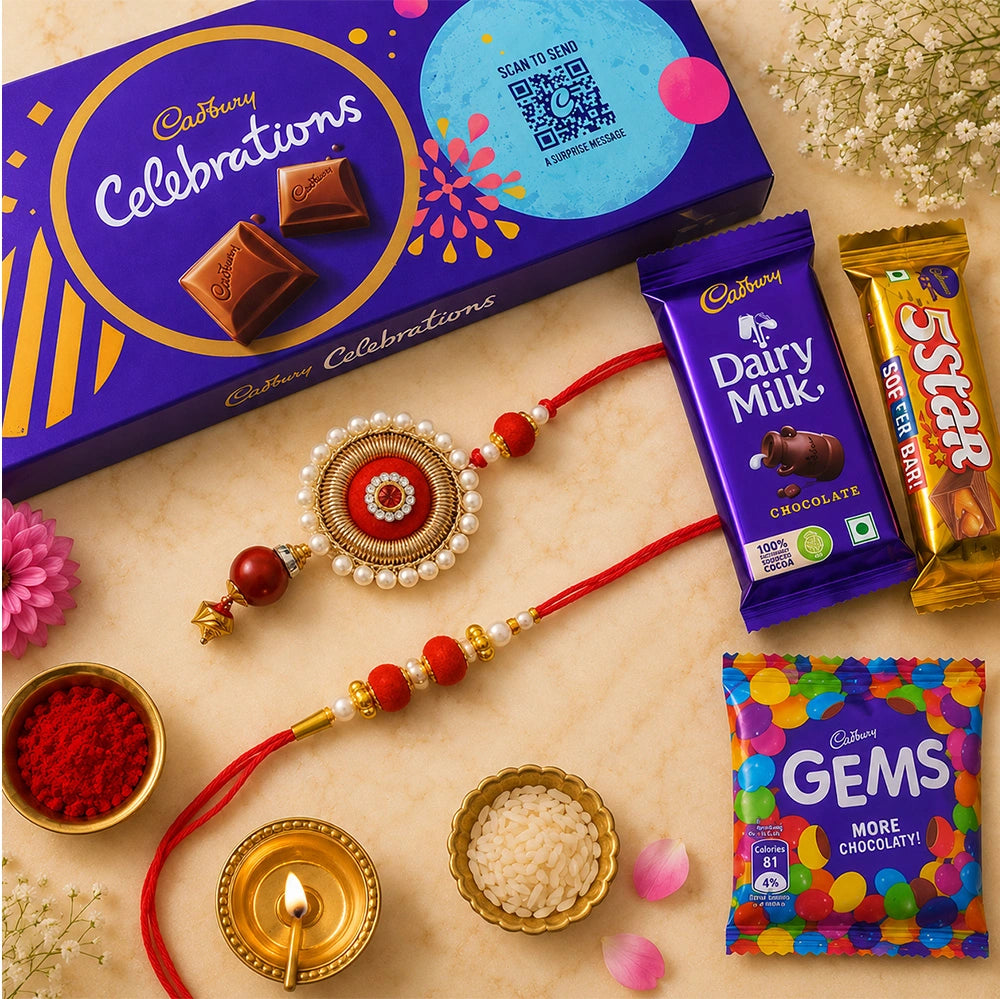 Beads Bhaiya Bhabhi Rakhi Set with Cadbury Chocolates | Rakhi Gift for Couple