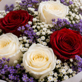 3 Red & 3 White Roses Mixed Bouquet with Limonium