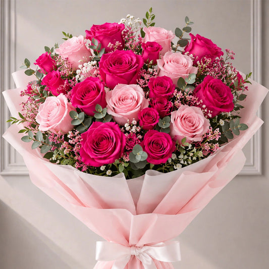 Buy 35 Aqua Pink and Dark Pink Roses Bouquet Online - Same Day Delivery | Archies