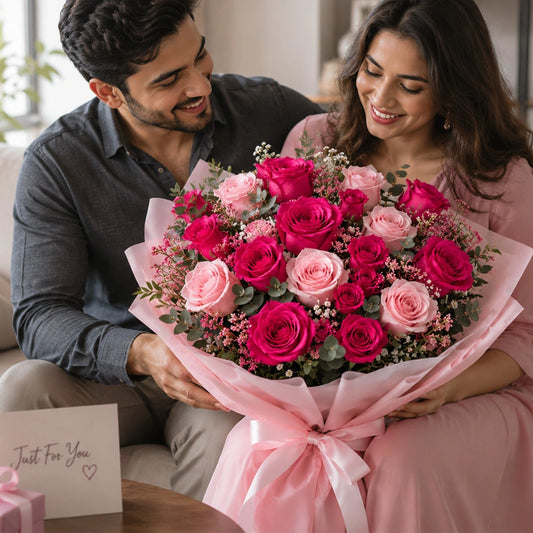 Buy 35 Aqua Pink and Dark Pink Roses Bouquet Online - Same Day Delivery | Archies