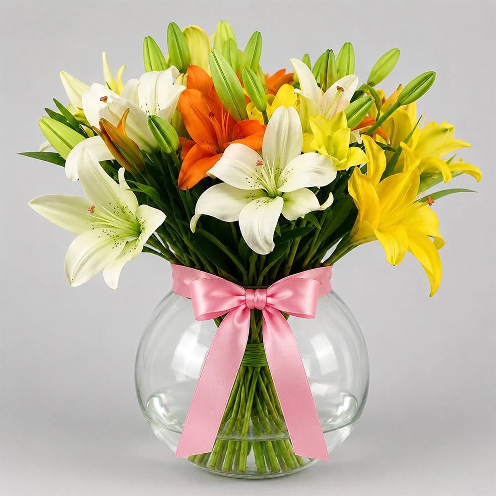 Buy Mixed Lilies Fish Bowl Arrangement Online - Same Day Delivery | Archies