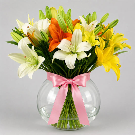 Buy Mixed Lilies Fish Bowl Arrangement Online - Same Day Delivery | Archies