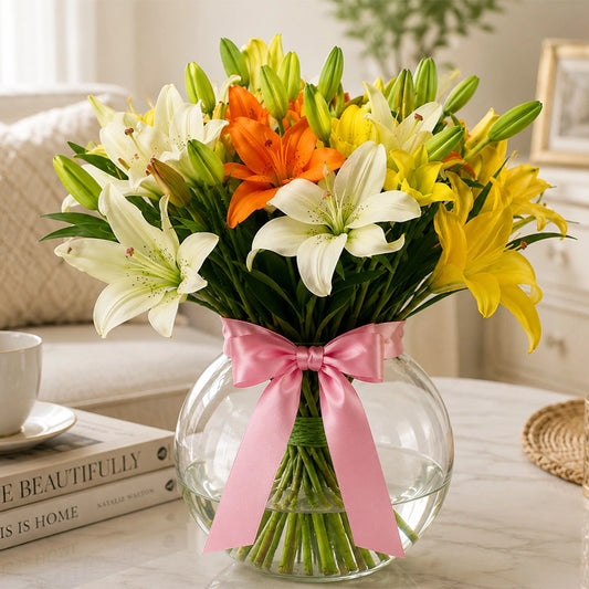 Buy Mixed Lilies Fish Bowl Arrangement Online - Same Day Delivery | Archies