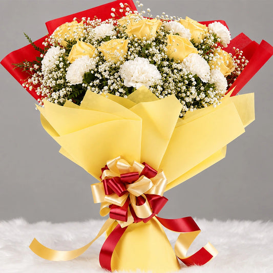 Buy Yellow Roses & White Carnations Mixed Bouquet Online | Archies