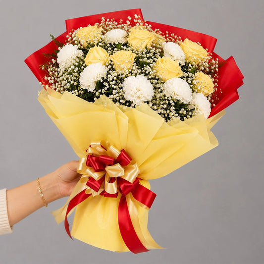 Buy Yellow Roses & White Carnations Mixed Bouquet Online | Archies
