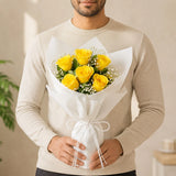 6 Yellow Roses Sunshine Bouquet - Fresh Friendship Day & Birthday Flower Gift