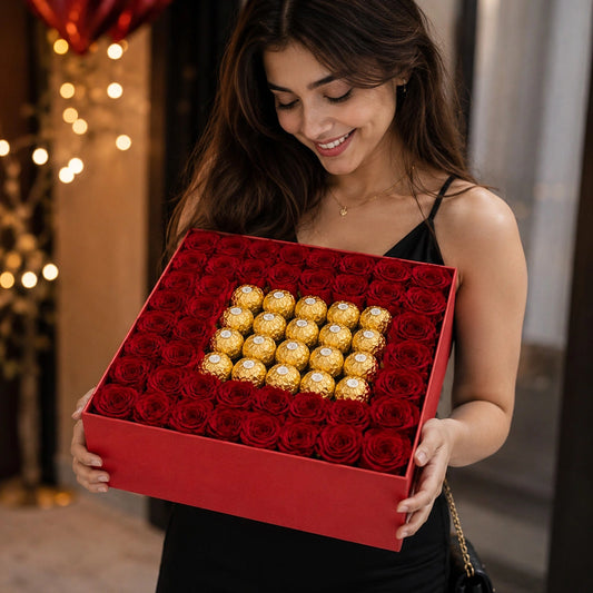 Buy 46 Pink Roses & Ferrero Rocher Square Combo Online | Archies