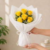 6 Yellow Roses Sunshine Bouquet - Fresh Friendship Day & Birthday Flower Gift