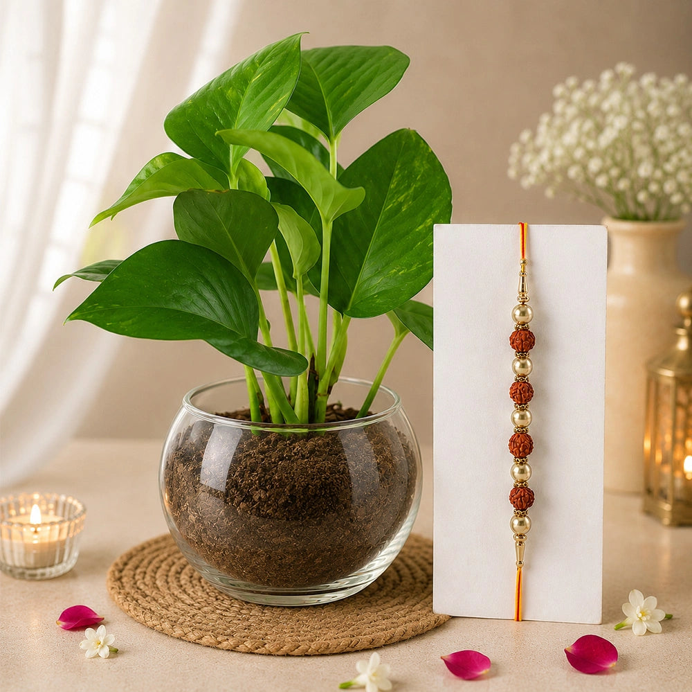 Rudraksha Rakhi with Money Plant| Exclusive Rakhi Hamper
