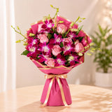 Purple Orchid & Pink Rose Symphony Bouquet - Birthday & Anniversary Flower Gift