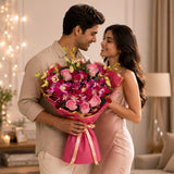 Purple Orchid & Pink Rose Symphony Bouquet - Birthday & Anniversary Flower Gift