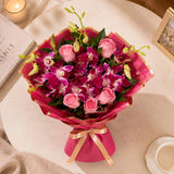 Purple Orchid & Pink Rose Symphony Bouquet - Birthday & Anniversary Flower Gift