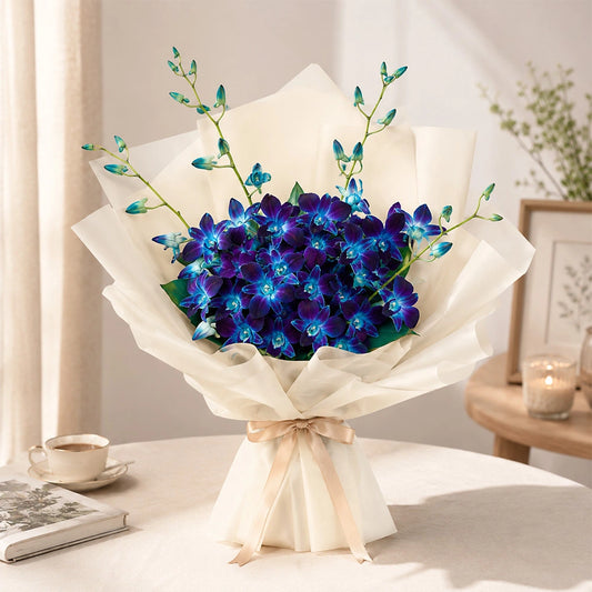 3 Blue Orchid Exotic Bouquet - Premium Birthday & Anniversary Flower Gift