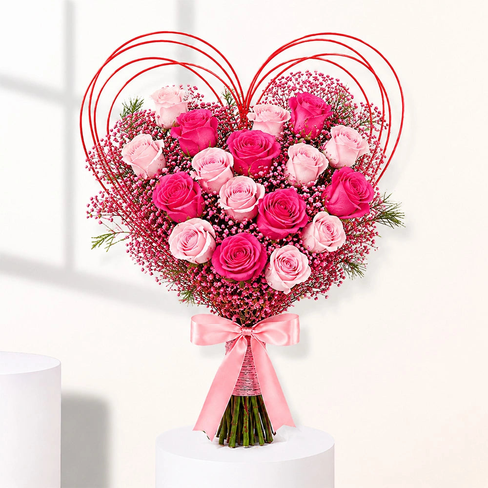 17 Pink Roses Dual-Tone Arrangement