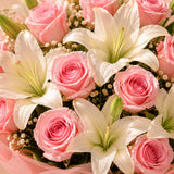 6 White Lilies & 10 Pink Roses Mixed Bouquet - Anniversary & Mother's Day Gift