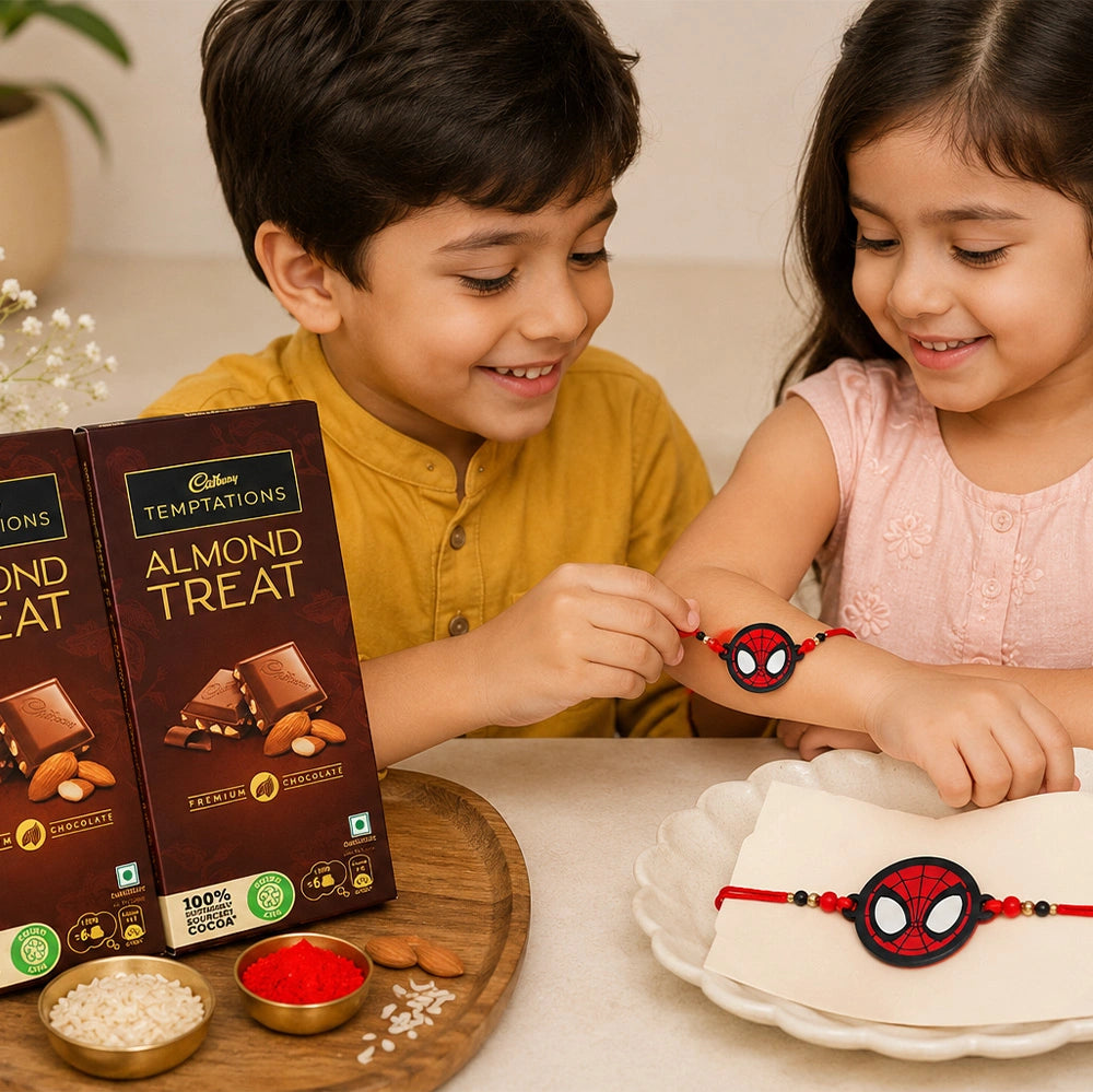 Spiderman Rakhi with Cadbury Temptations Chocolates | Kids Rakhi Gift Set
