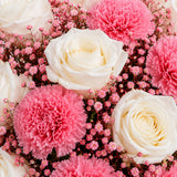 White Roses & Carnations Seasonal Glass Vase - Fresh Anniversary & Birthday Gift