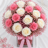 White Roses & Carnations Seasonal Glass Vase - Fresh Anniversary & Birthday Gift