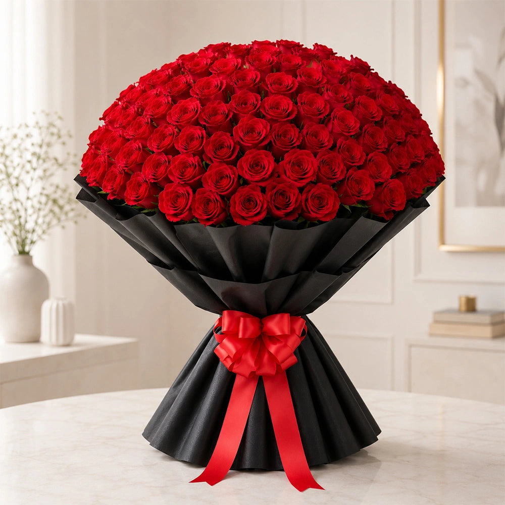 50 Red Roses Grand Crimson Bouquet - Luxurious Anniversary & Valentine's Day Gift