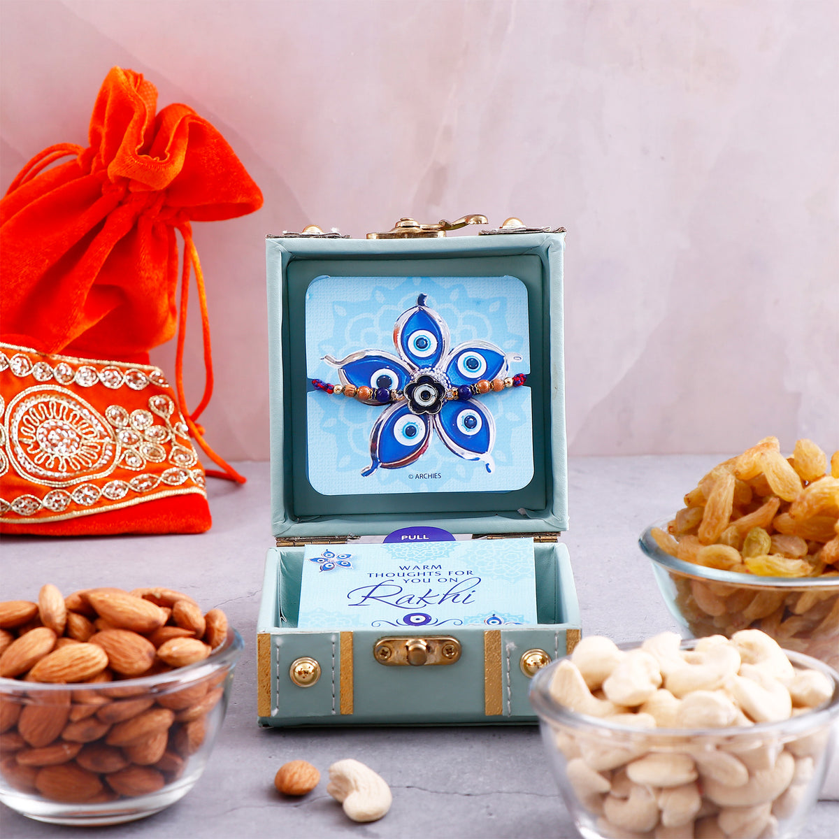 Evil Eye Rakhi Trunk Box with Dry Fruits