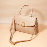 Beige Oval-Clasp Handbag