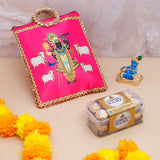 Mini Idol Makhan Chor Krishna Idol with Ethnic Handcrafted Bag with Chocolates