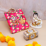 Krishna Makhan Chor Idol with Ethnic Handcrafted Bag with Chocolates