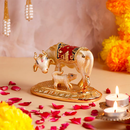 Vastu Kamdhenu Cow with Gold Emblishment