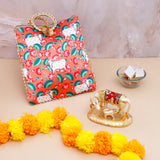 Vastu Kamdhenu Cow with Gold Emblishment with Ethnic Handcrafted Bag with Sweets
