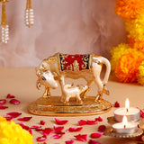 Vastu Kamdhenu Cow with Gold Emblishment with Ethnic Handcrafted Bag with Sweets