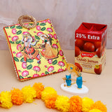 Krishna Divine Hands with Bansuri - Blue with Ethnic Handcrafted Bag with Sweets