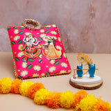 Krishna Divine Hands with Bansuri - Blue with Ethnic Handcrafted Bag