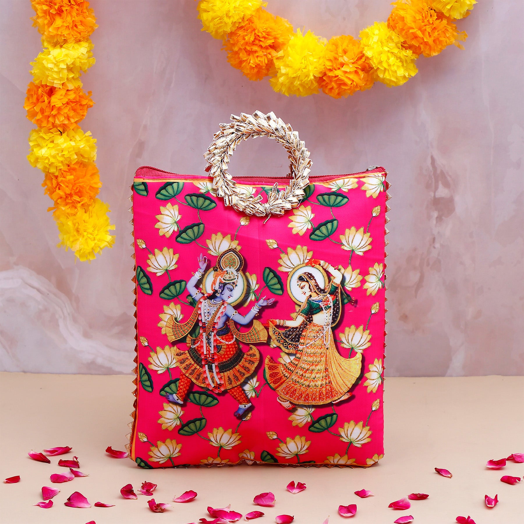 Krishna Divine Hands with Bansuri - Blue with Ethnic Handcrafted Bag