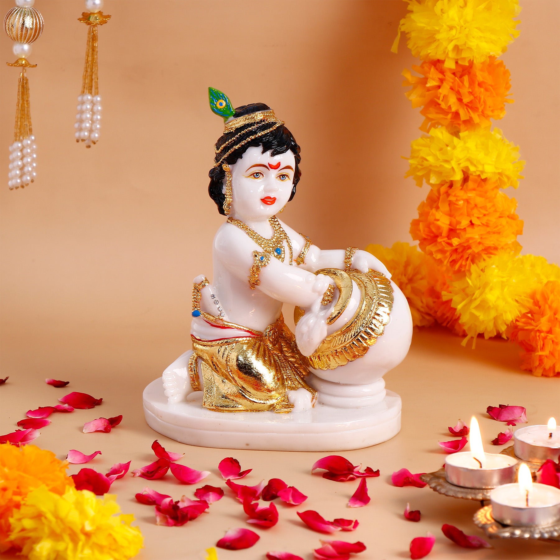Krishna Makhan Chor Idol with Ethnic Handcrafted Bag