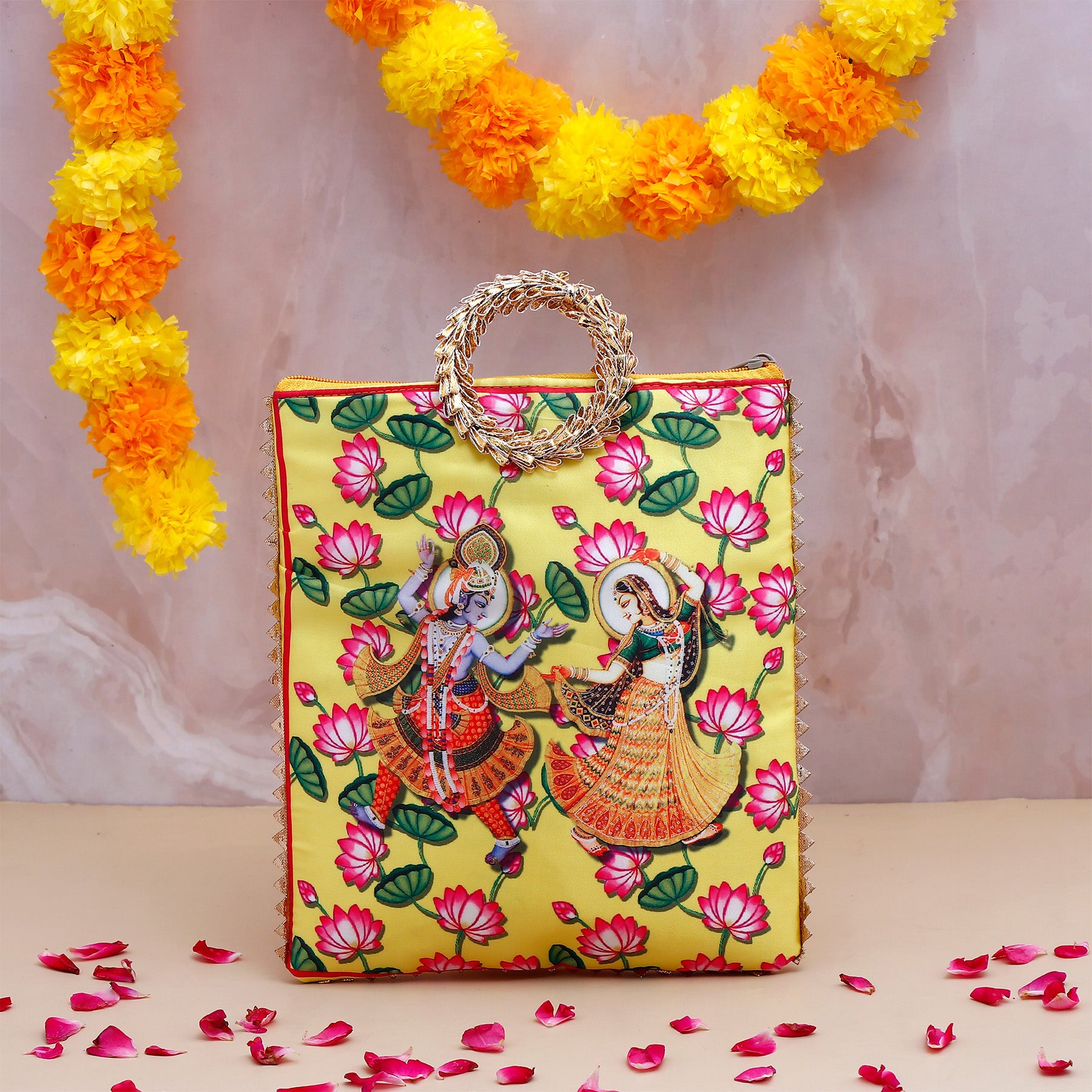 Krishna Makhan Chor Idol with Ethnic Handcrafted Bag