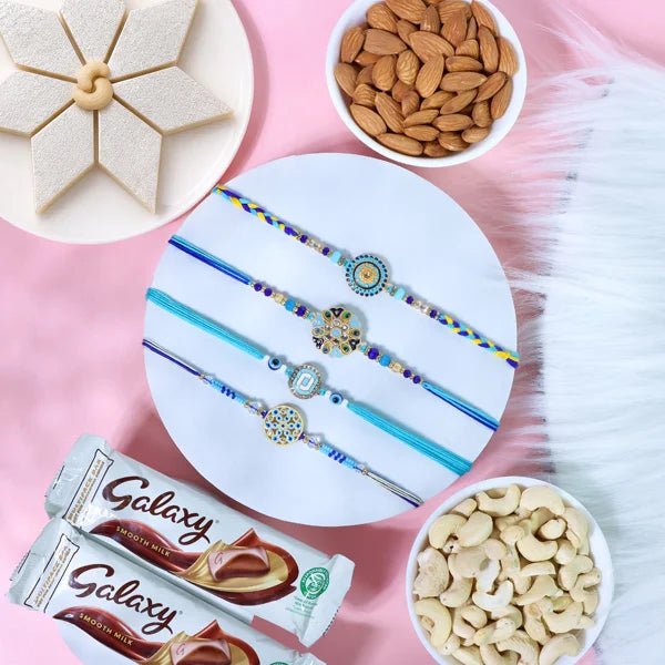 Graceful Set of 4 Rakhi Gift Hamper- For Europe