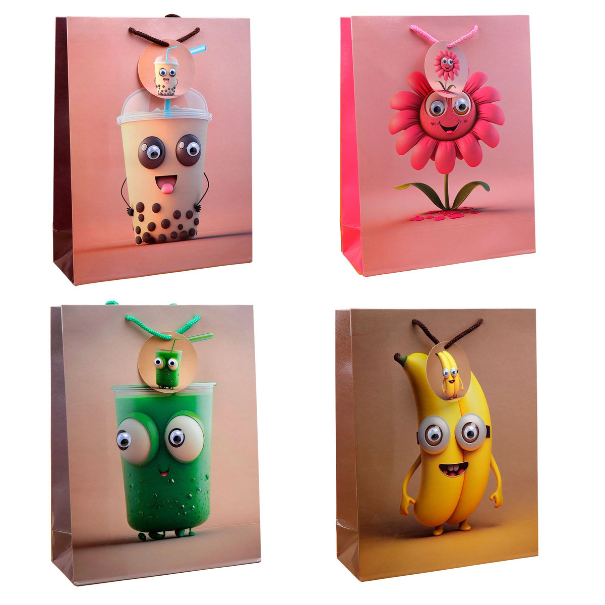 Googli Eyes Fun Characters Paper Bag Set of 4 Large