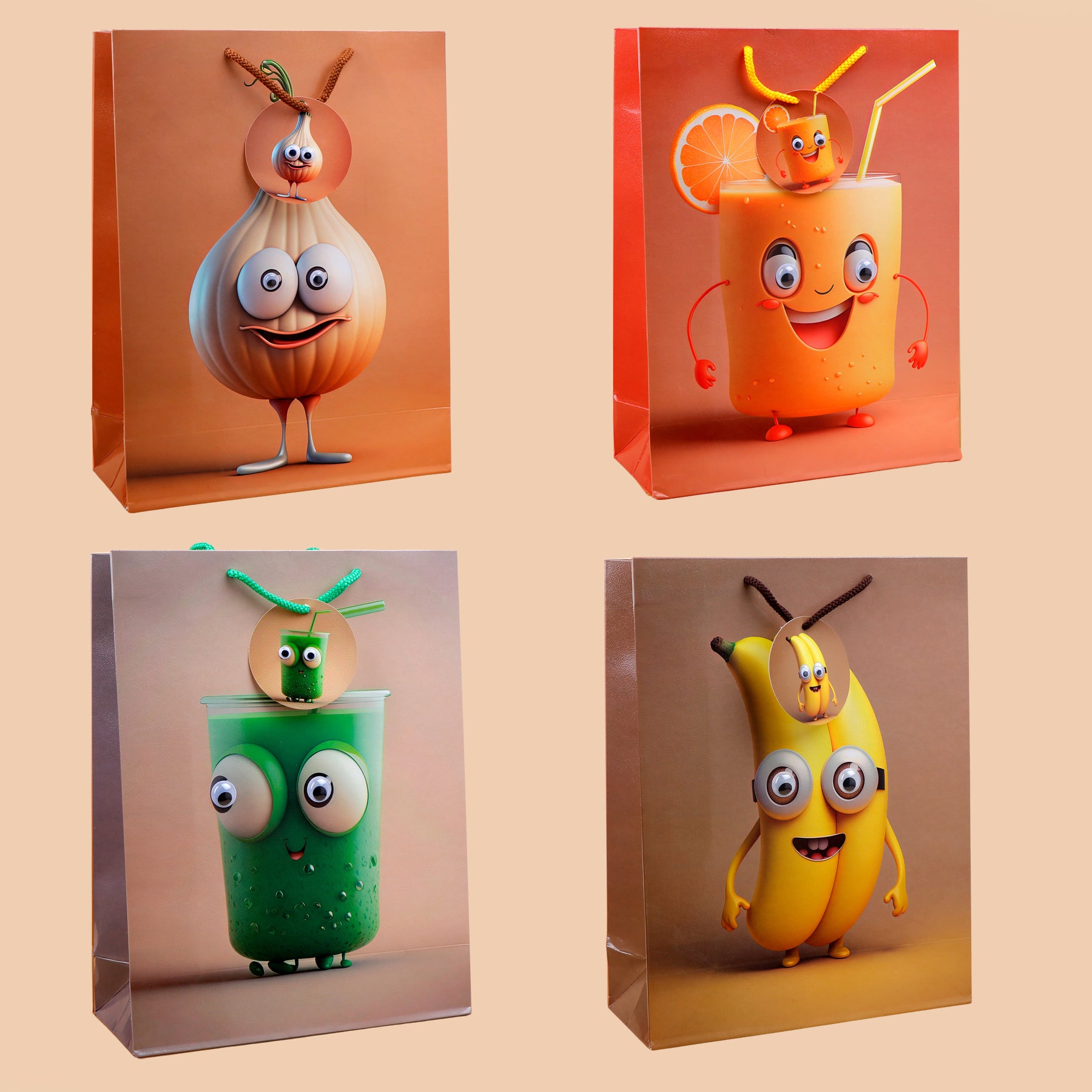 Googli Eyes Quirky Characters Paper Bag Set of 4 Large