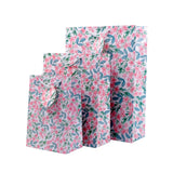 Pink Flowers Print Paper Bags Pack of 3 (S/M/L)