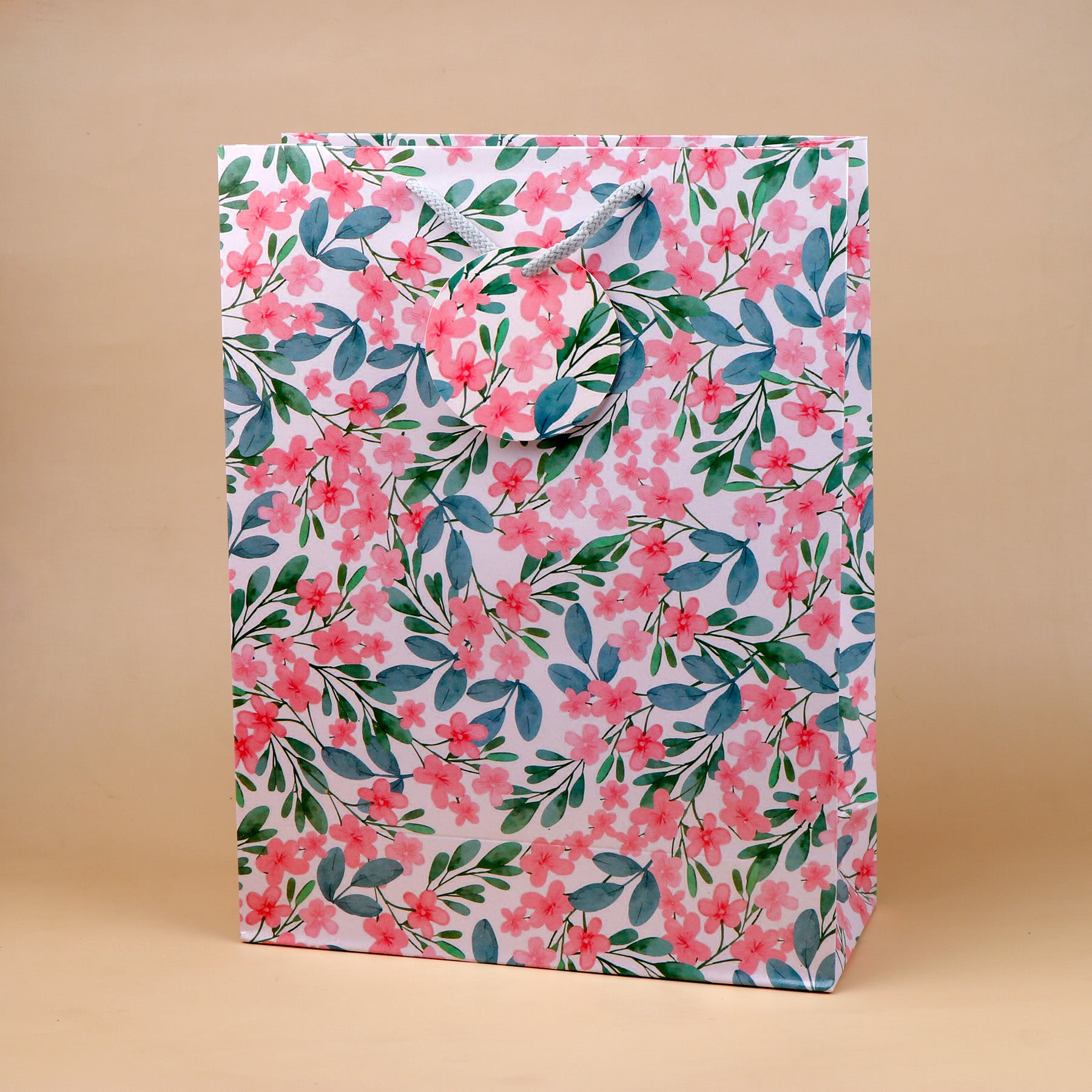 Pink Flowers Print Paper Bags Pack of 3 (S/M/L)