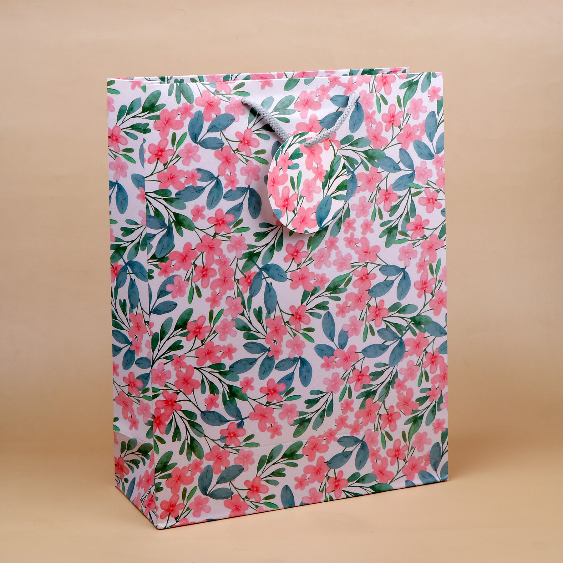 Pink Flowers Print Paper Bags Pack of 3 (S/M/L)
