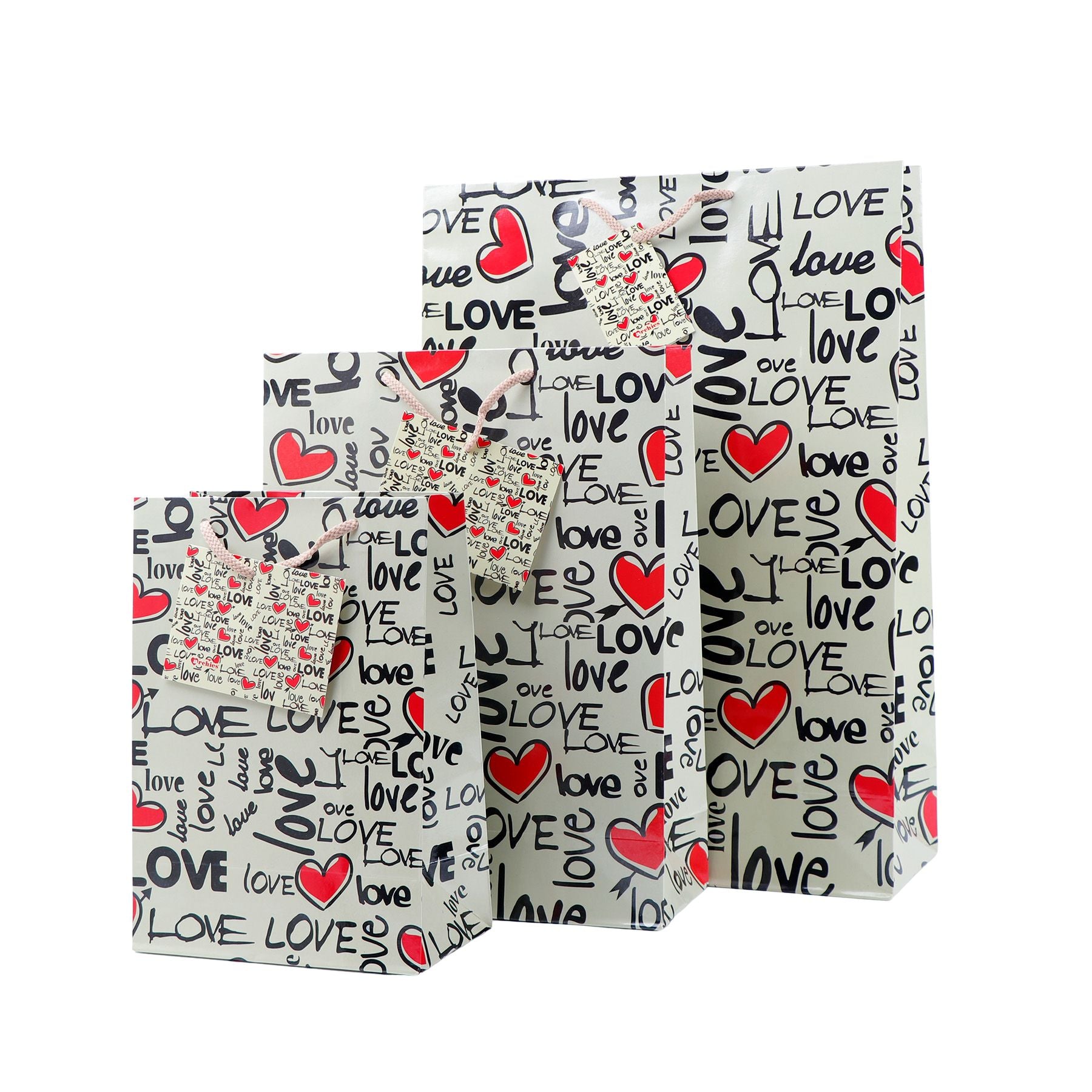 Love Quoted Print Paper Bags Pack of 3 (S/M/L)
